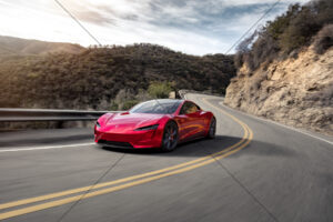 Tesla Roadster Red On Canyon Bend 6" x 4" Photo Print