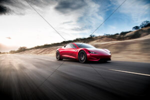 Tesla Roadster Red On Desert Straight 6" x 4" Photo Print