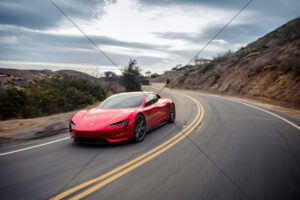 Tesla Roadster Red On Twisting Hill Road 6" x 4" Photo Print