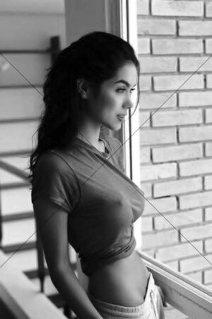 Brunette Woman Looking Out Window 6" x 4" Photo Print