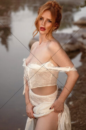 Redhead Model By Lakeside In White Lace Outfit 6" x 4" Photo Print