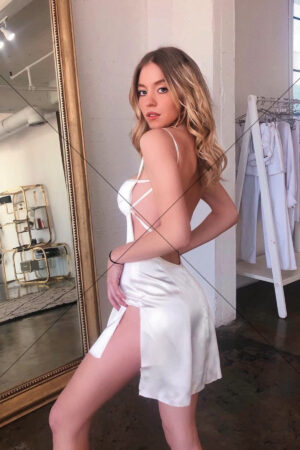 Sydney Sweeney White Satin Split Dress Pose 6" x 4" Photo Print