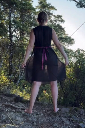 Black Sheer Belted Dress Outdoors 6" x 4" Photo Print