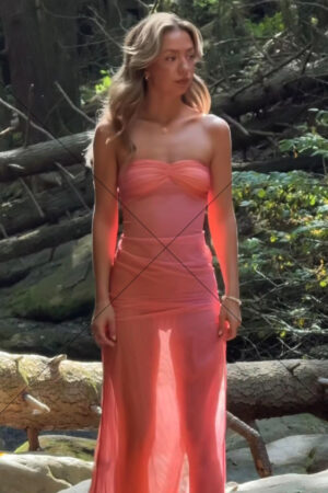 Strapless Coral Maxi Dress In Forest Creek Setting 6" x 4" Photo Print