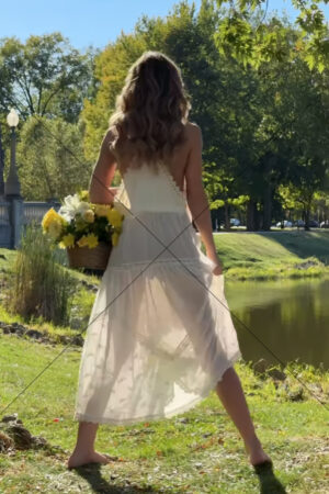 Woman With Basket Of Flowers By Lakeside In White Dress 6" x 4" Photo Print