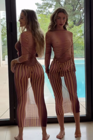 Woman In Striped Sheer Outfit By Pool 6" x 4" Photo Print