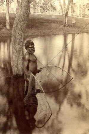 Indigenous Elder Fishing With Scoop Nets In Water 6" x 4" Photo Print
