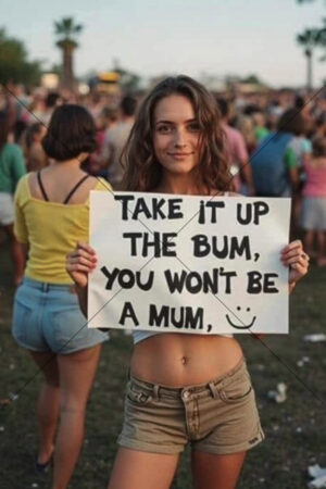 Festival Girl With Cheeky Take It Up The Bum Sign 6" x 4" Photo Print