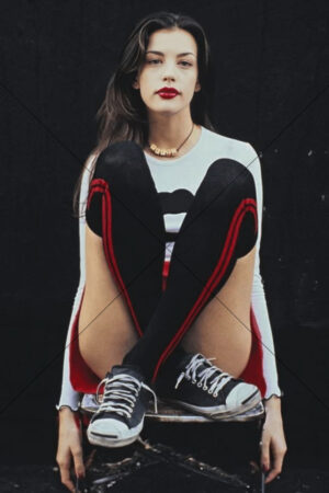 Liv Tyler Sitting In Converse With Red Striped Tights 6" x 4" Photo Print