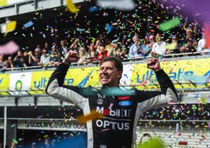 Chaz Mostert Celebrates Under Confetti at Adelaide A4 Poster Print