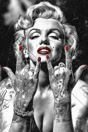 Marilyn Monroe Tattoo Hands And Red Lips Illustration 6x4 Photo Print