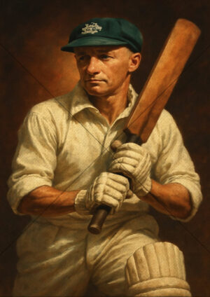 Sir Donald Bradman Batting Stance Portrait A3 Poster Print
