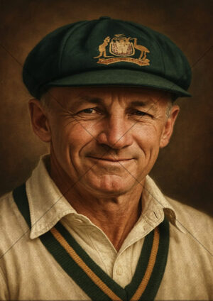 Sir Donald Bradman Smiling Cap Portrait A3 Poster Print