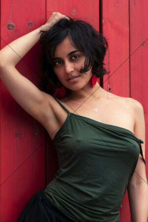 Beautiful Woman Portrait Against Red Timber Wall 6" x 4" Photo Print