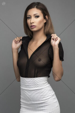 Portrait Woman In Sheer Black Blouse White Skirt 6x4 Photo Print