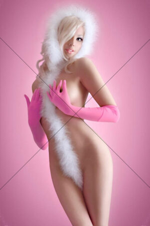 Blonde Fur Hood Pink Gloves Studio Glamour 6x4 Photo Print