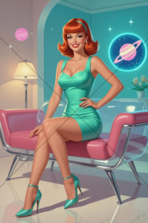 Cartoon Beauty Retro Space Lounge 6x4 Photo Print