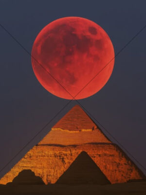 Full Red Moon Over Pyramids Of Giza 6x6 Photo Print