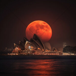 Red Moon Over Sydney Opera House 6x6 Photo Print
