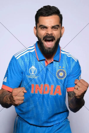 India Cricket Star Roaring Celebration Fists Up In Blue Kit 6x4 Photo Print