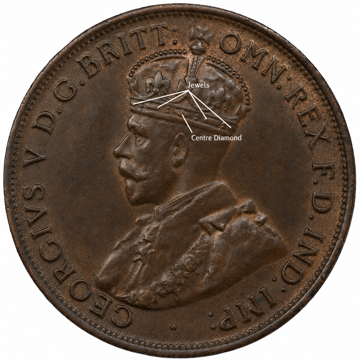 King George V penny jewels and centre diamond