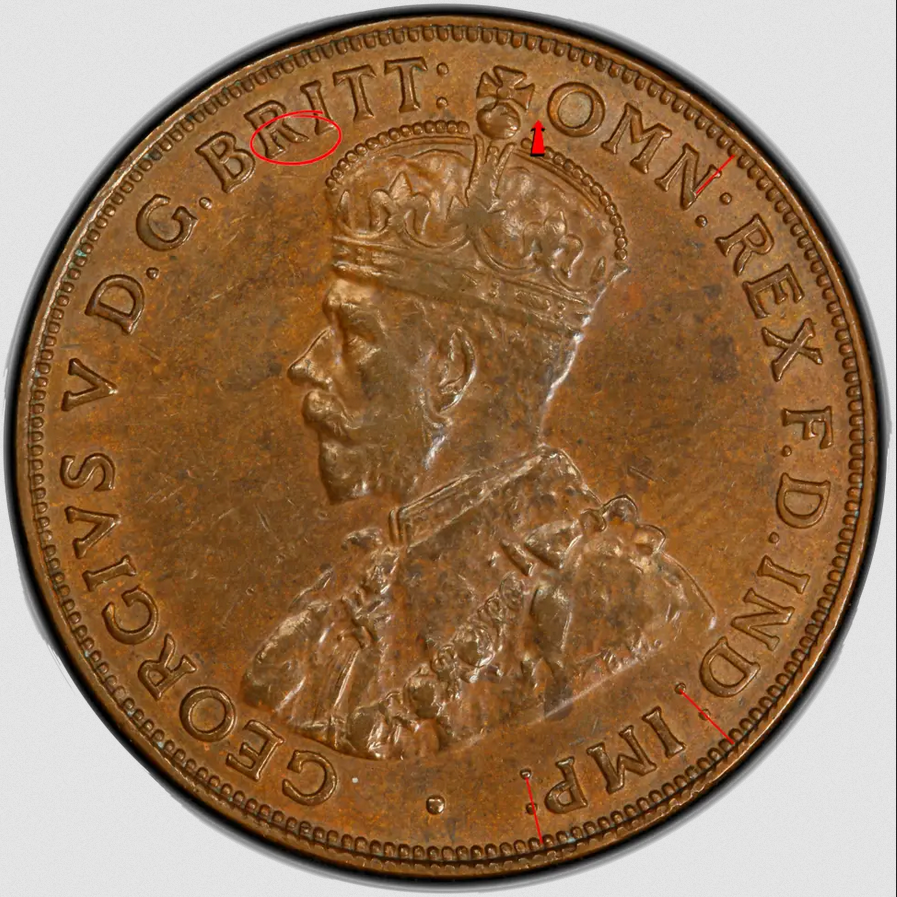 1931 Indian obverse comparison detail