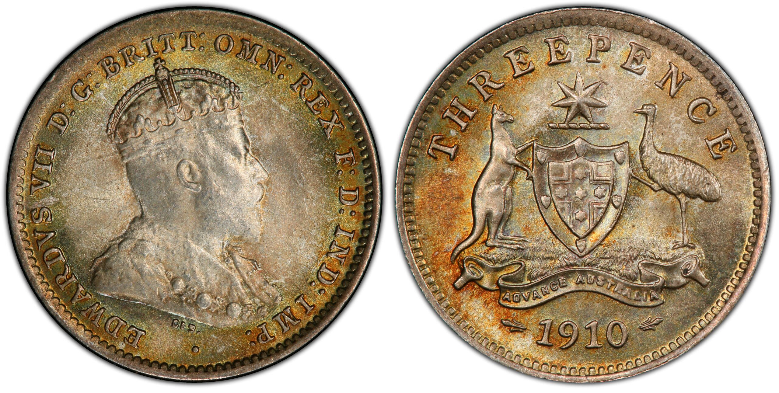 1910 Australian Threepence obverse and reverse