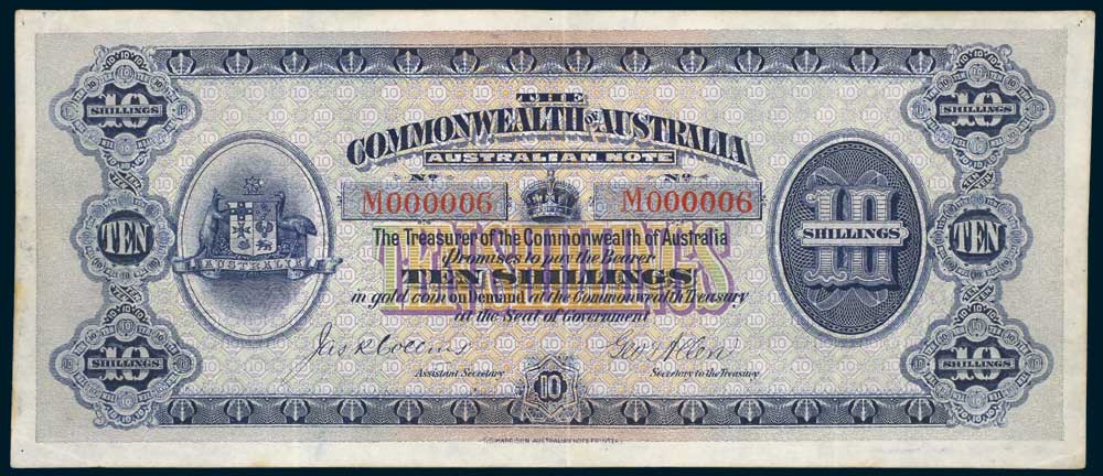 1913 Australian Ten Shillings Collins Allen obverse