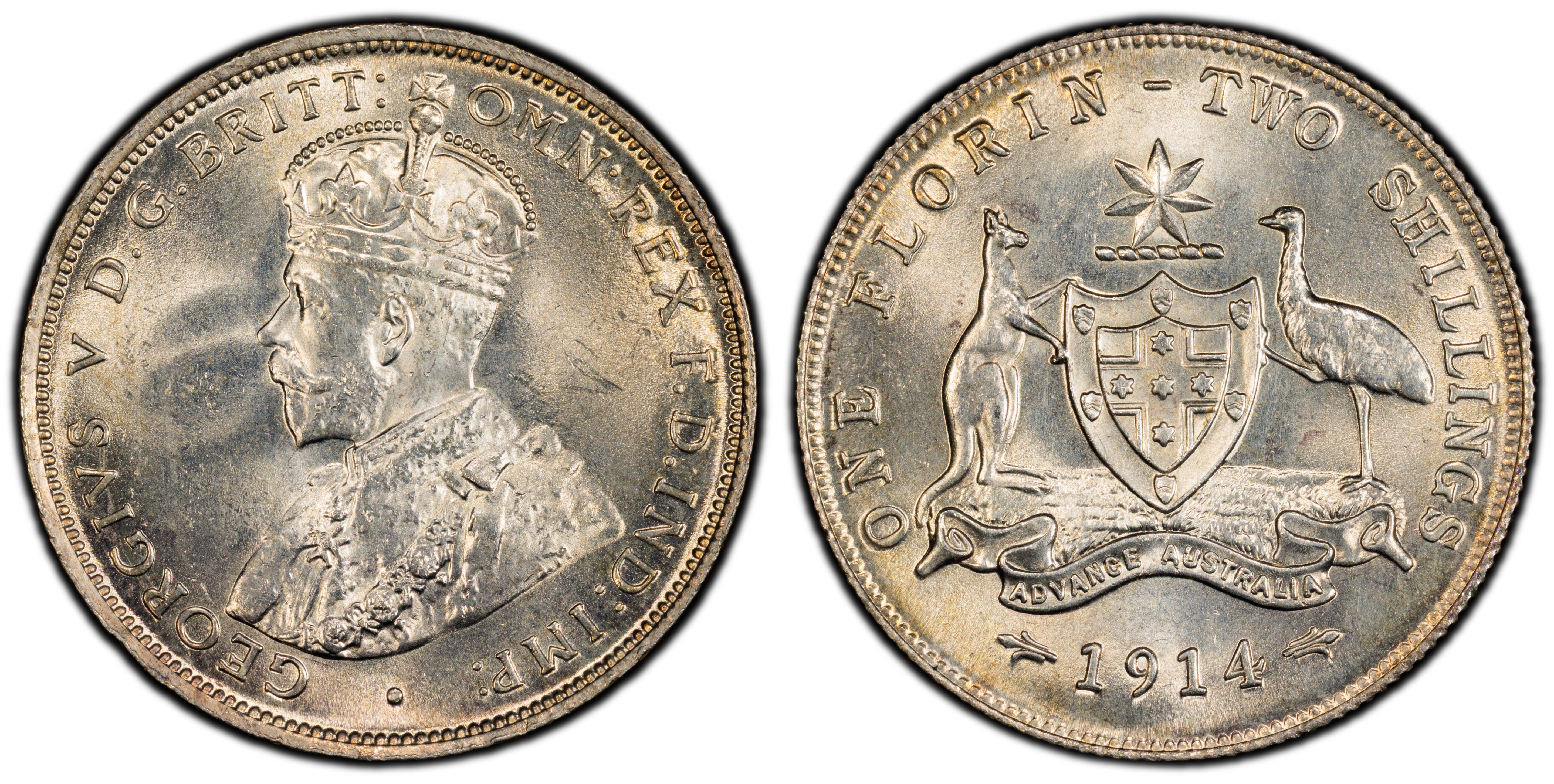 1914 Australian Florin obverse and reverse