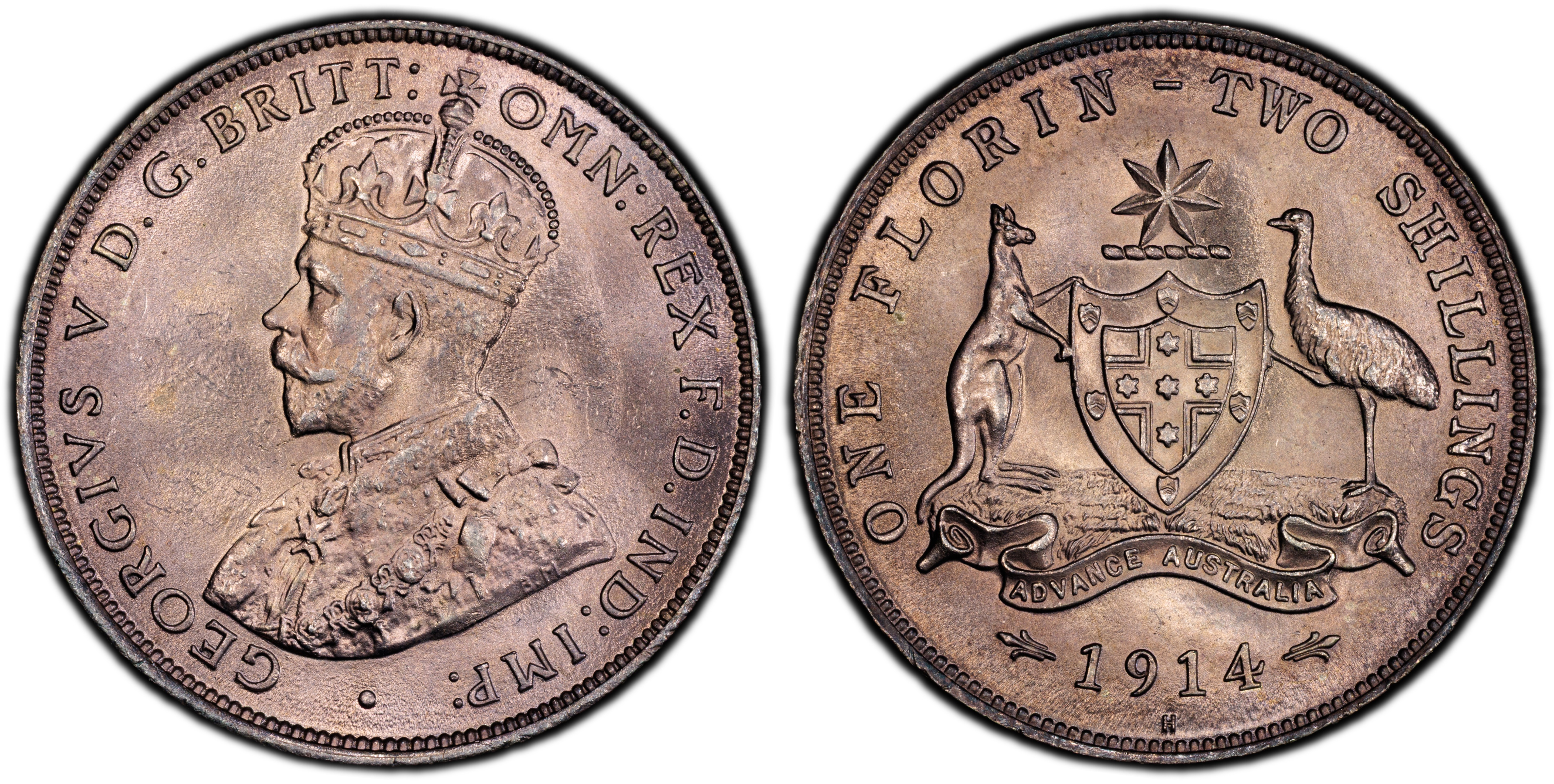 1914H Australian Florin obverse and reverse