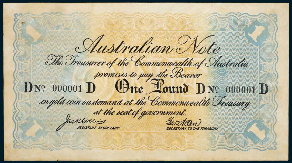 1914 Australian One Pound Rainbow Pound Collins Allen obverse