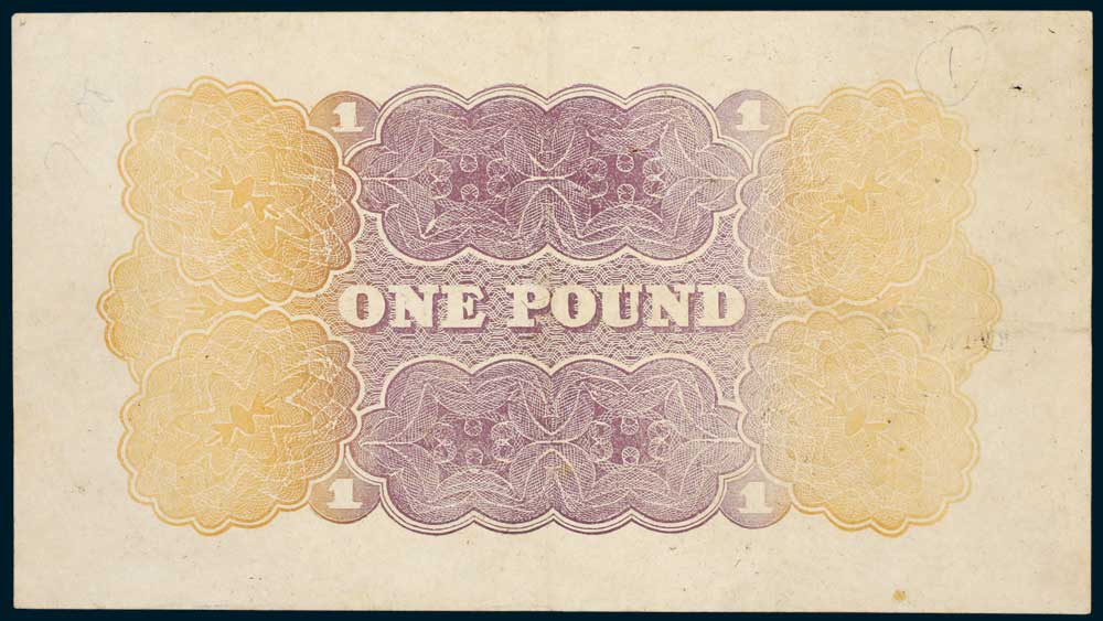 1914 Australian One Pound Rainbow Pound Collins Allen reverse
