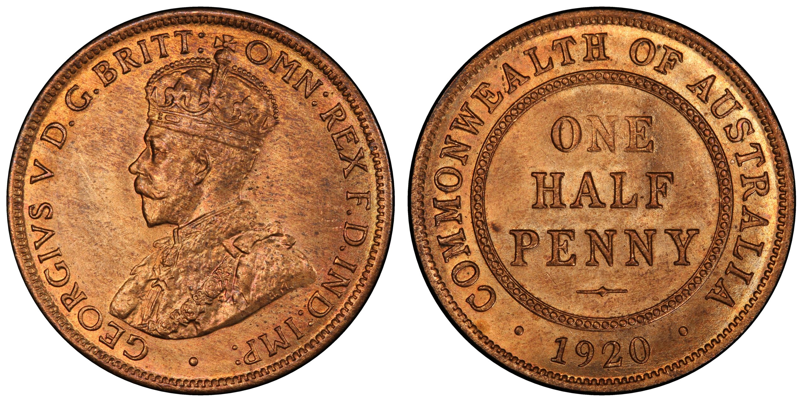 1920 Australian Halfpenny obverse and reverse