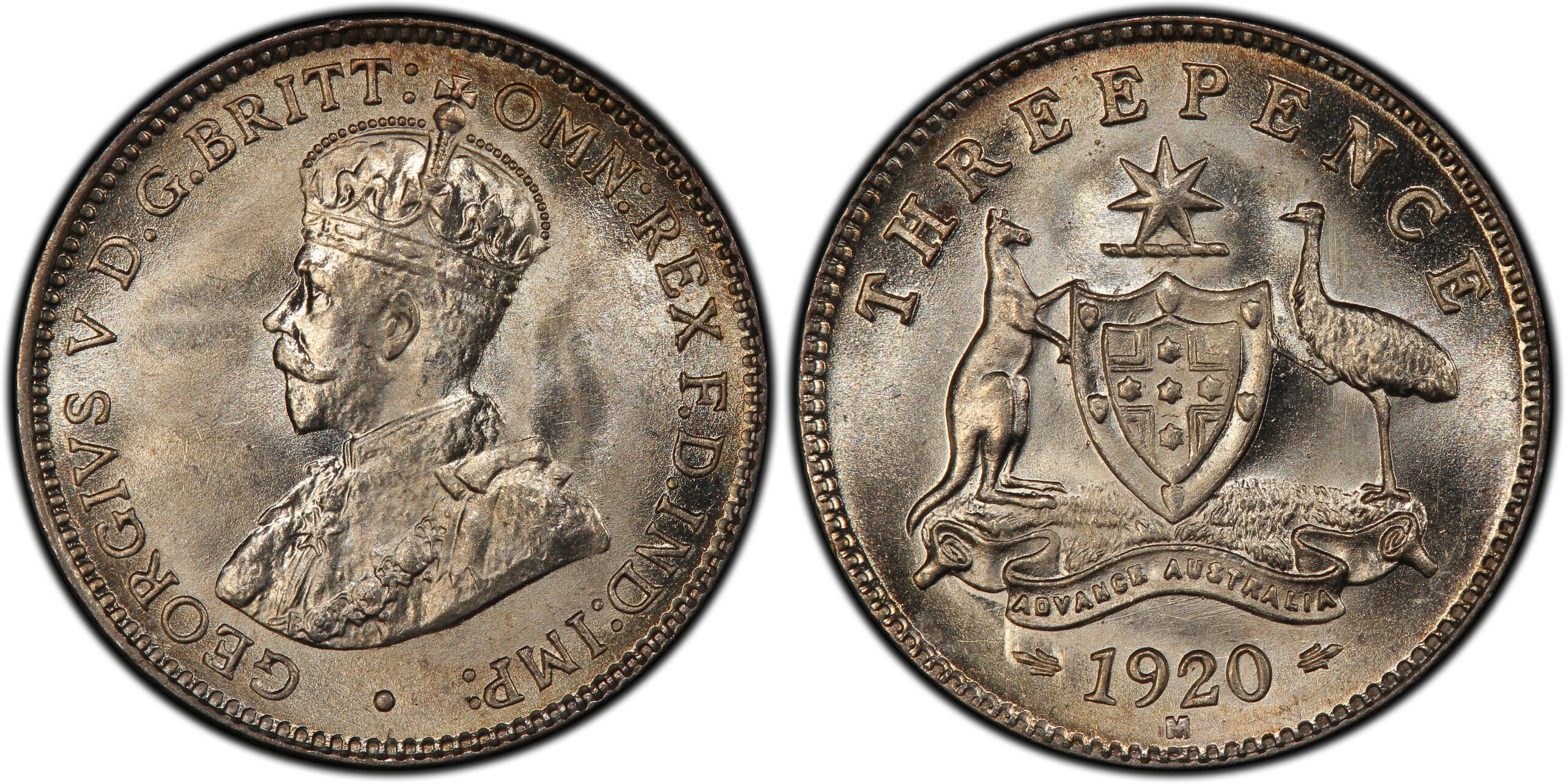 1920 Australian Threepence obverse and reverse