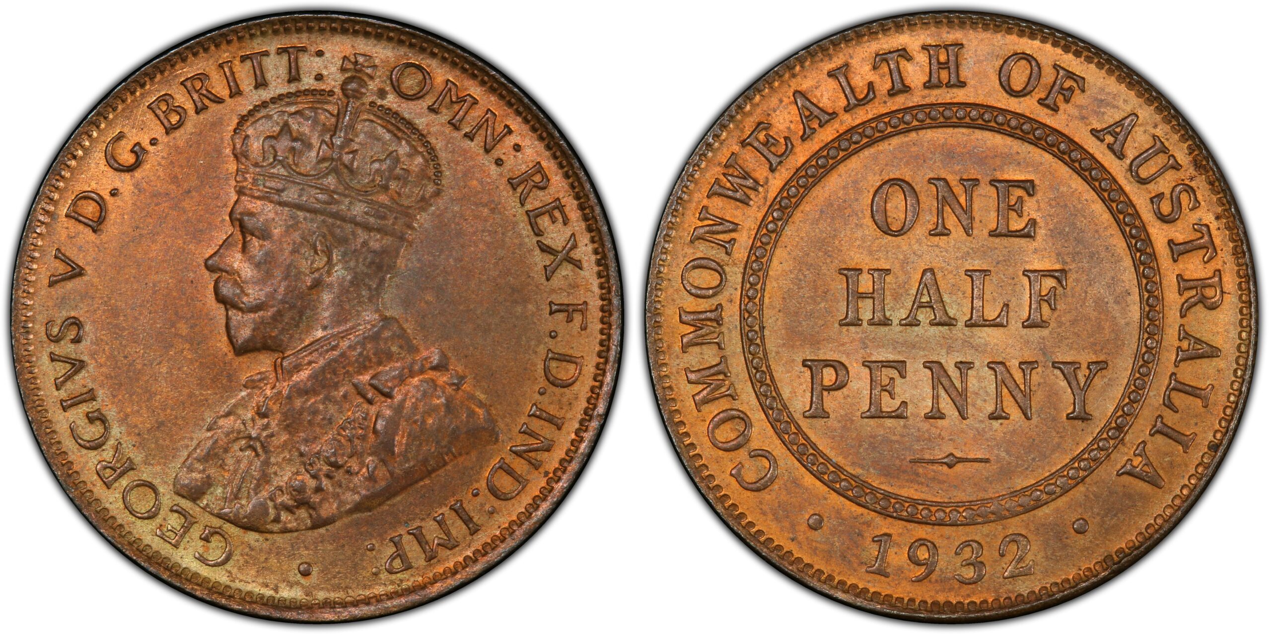 1932 Australian Halfpenny obverse and reverse