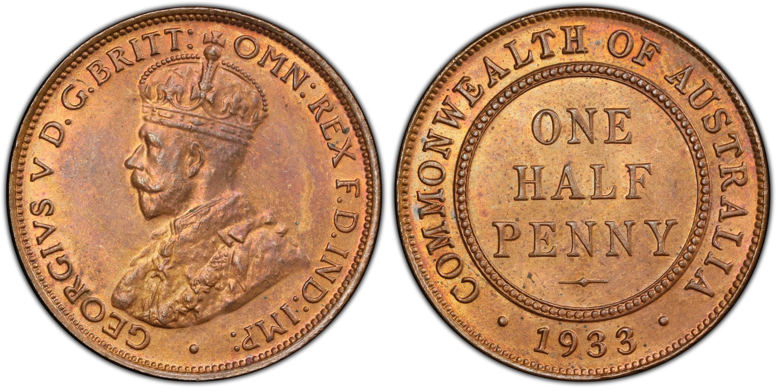 1933 Australian Halfpenny obverse and reverse