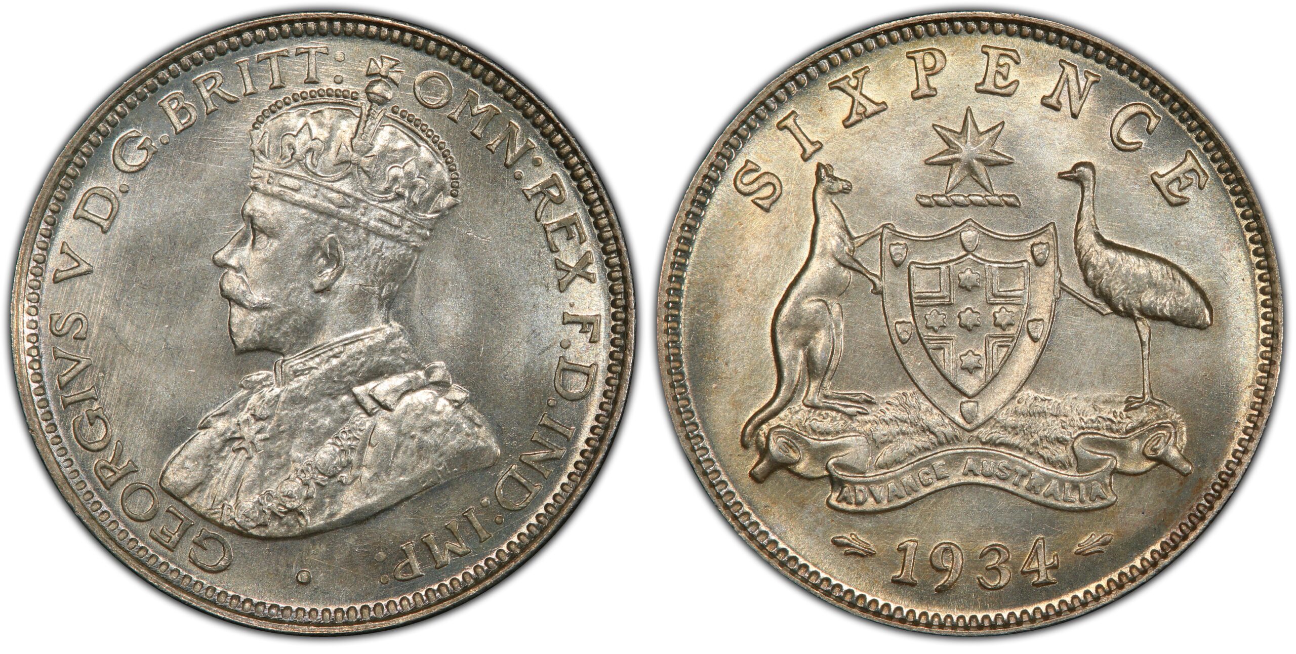 1934 Australian Sixpence obverse and reverse