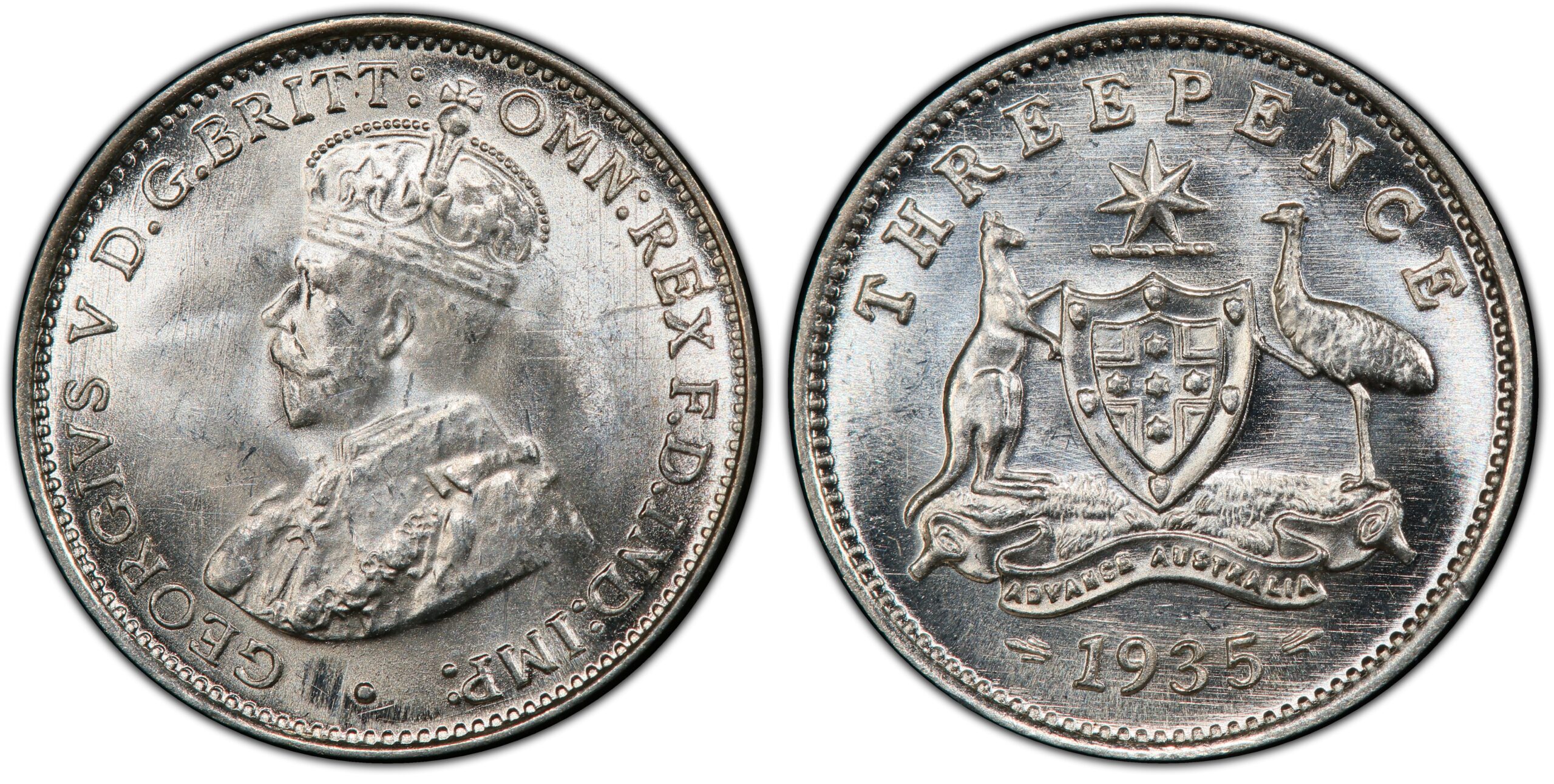 1935 Australian Threepence obverse and reverse