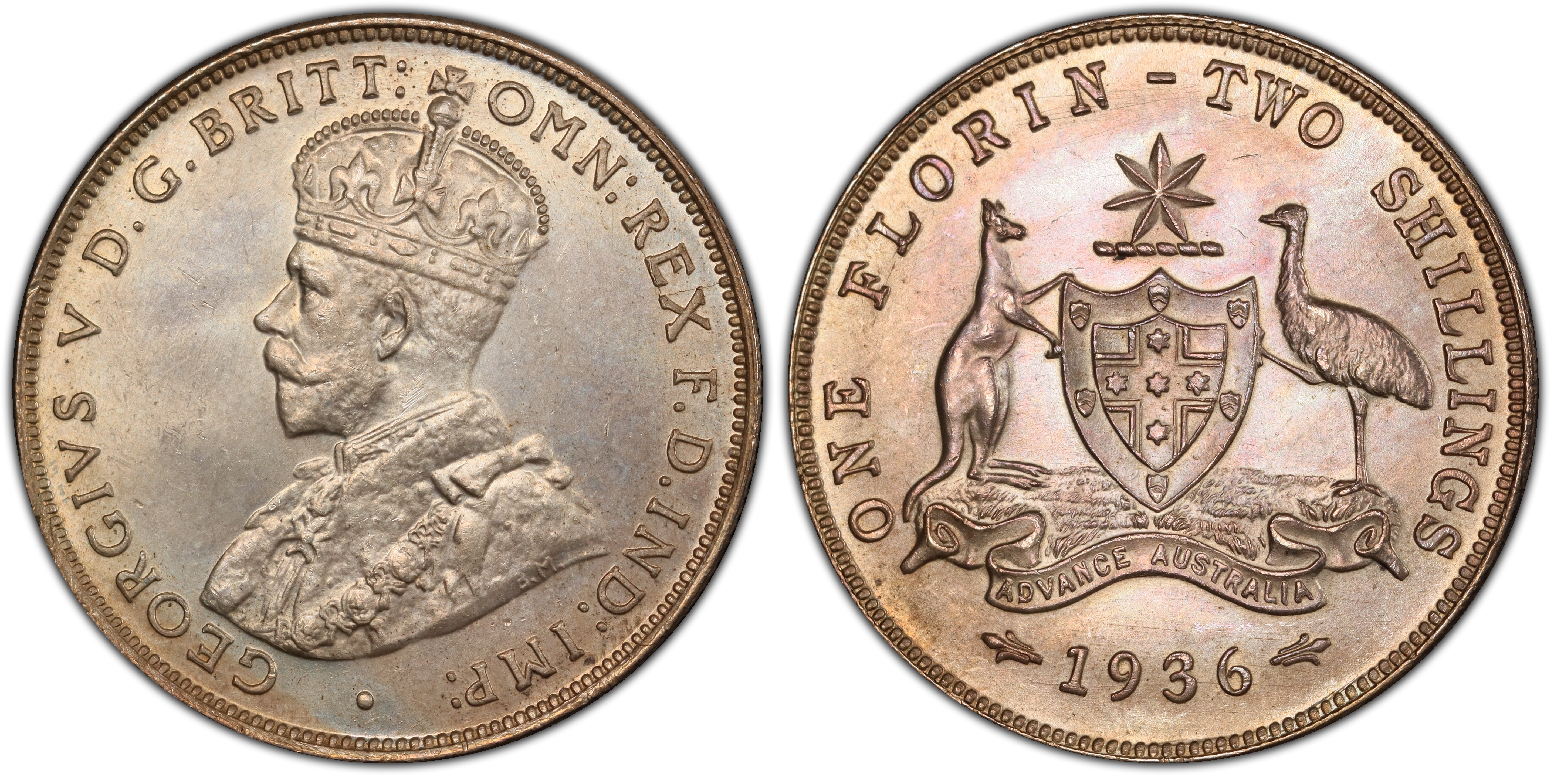 1936 Australian Florin obverse and reverse