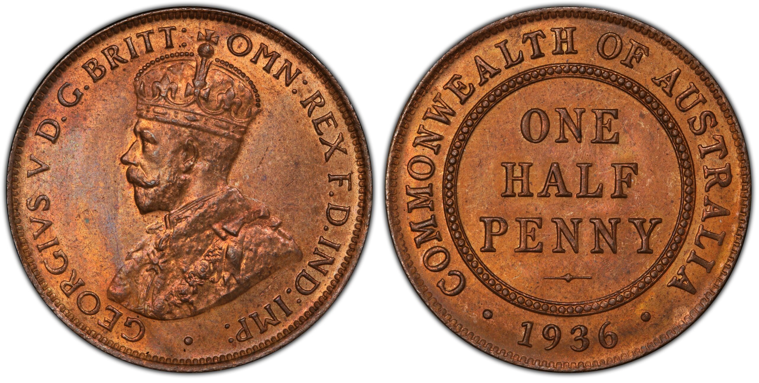 1936 Australian Halfpenny obverse and reverse