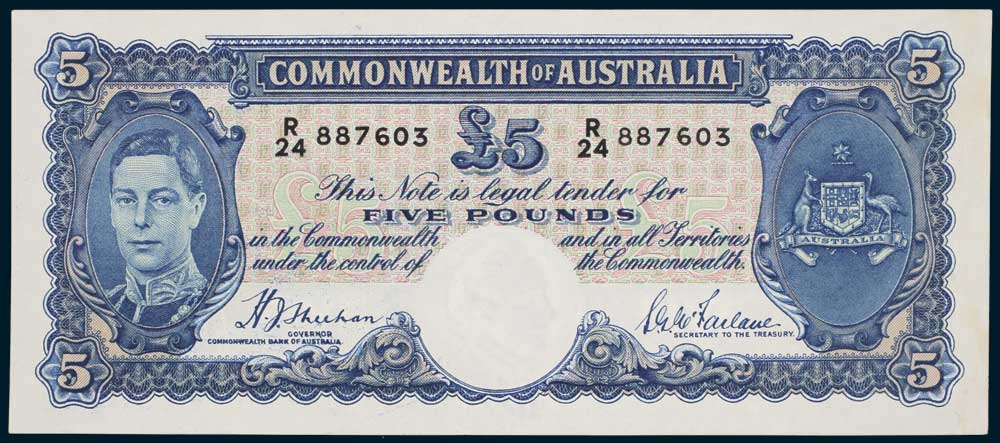 1939 Australian Five Pounds Sheehan McFarlane obverse