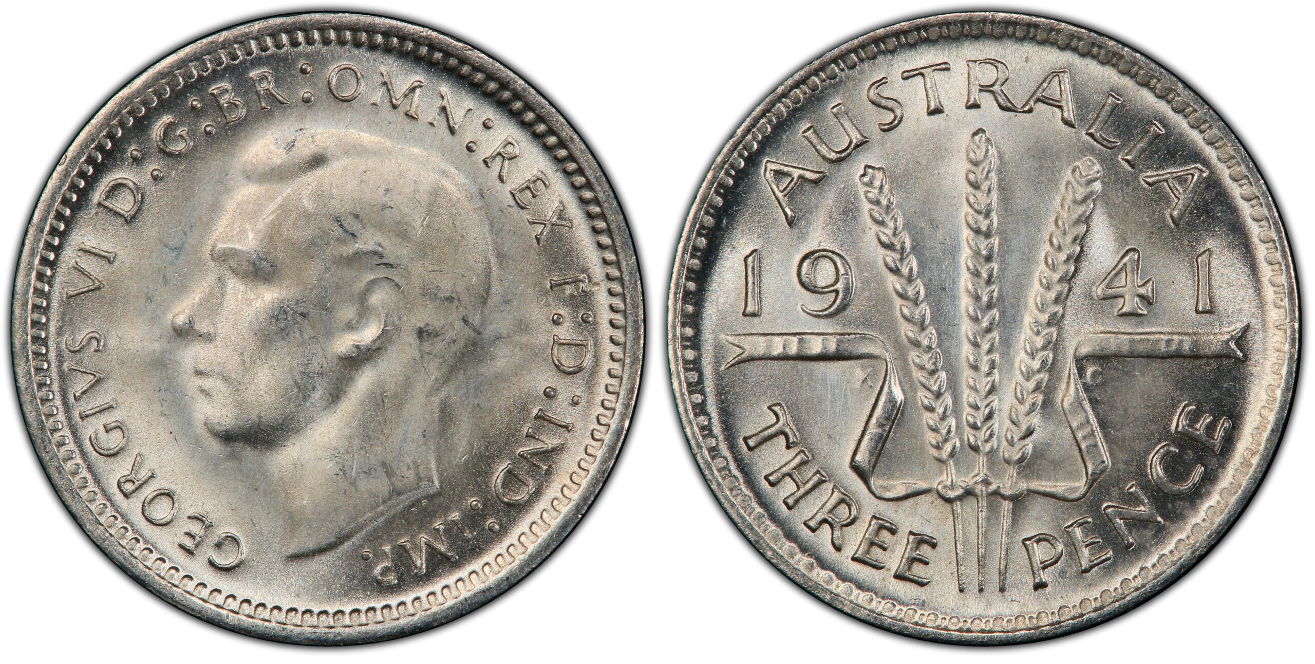 1941 Australian Threepence obverse and reverse
