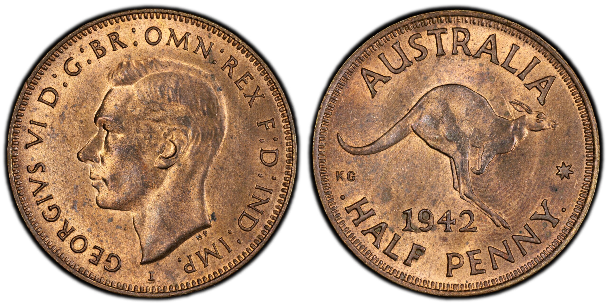 1942I - Long Denticles Australian Halfpenny obverse and reverse