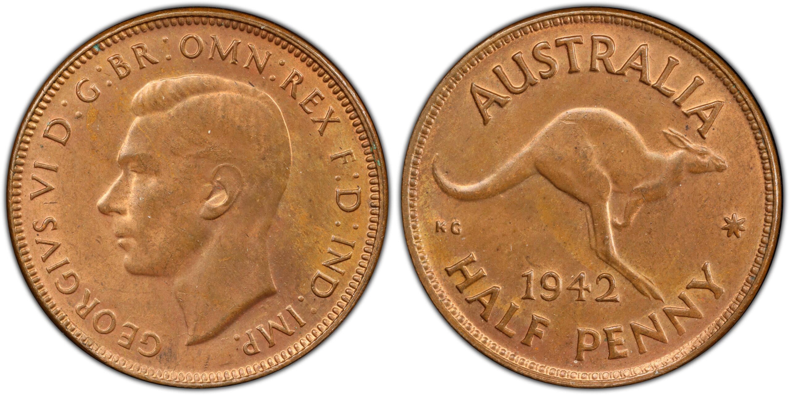 1942M Australian Halfpenny obverse and reverse