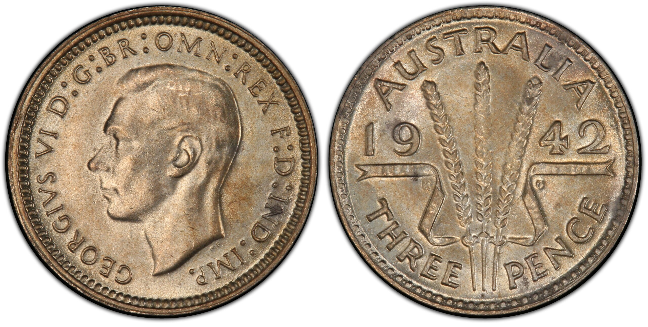 1942M Australian Threepence obverse and reverse