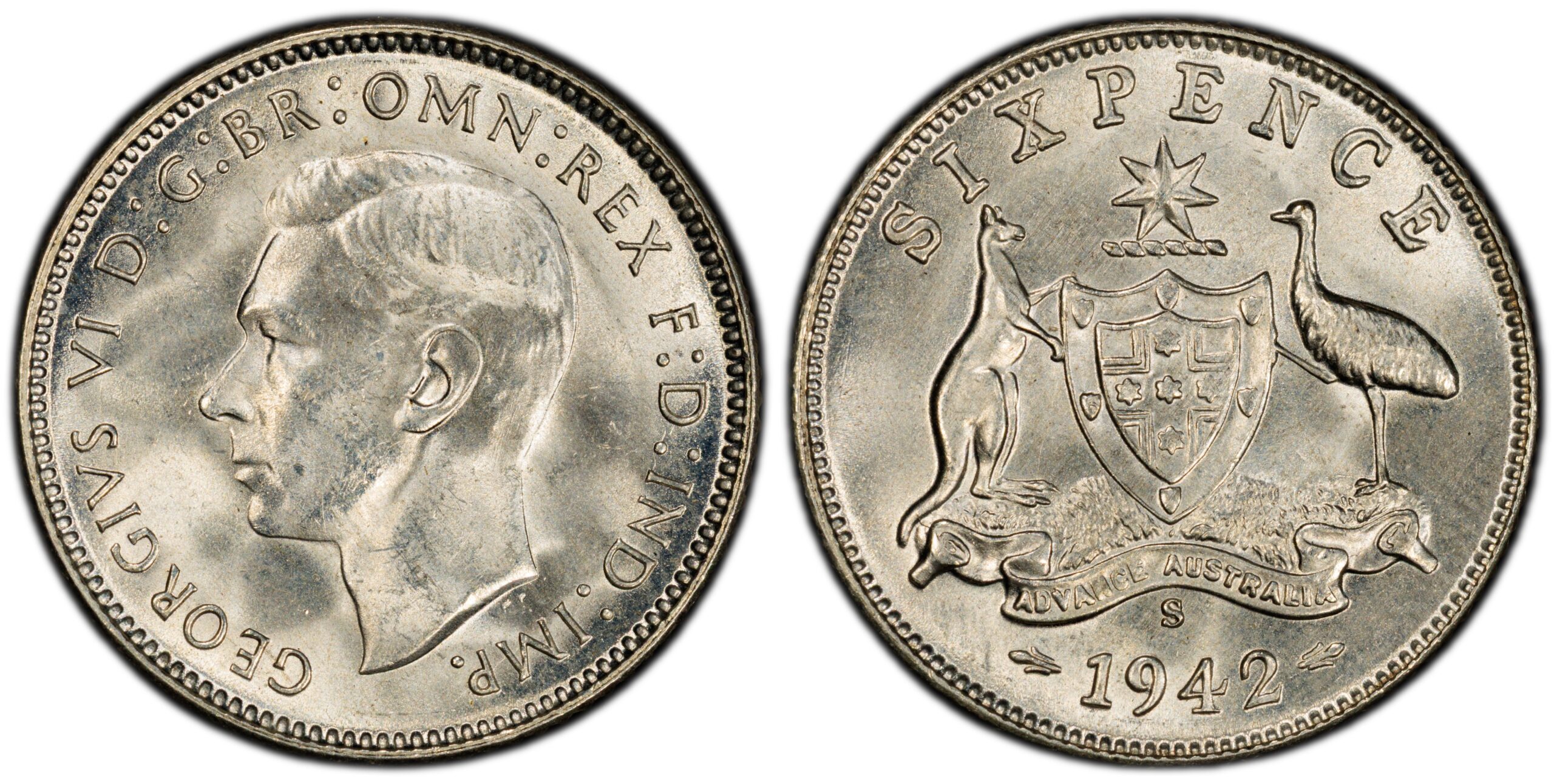 1942S Australian Sixpence obverse and reverse