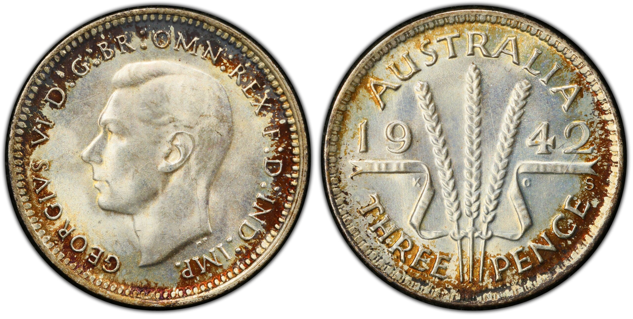 1942S Australian Threepence obverse and reverse
