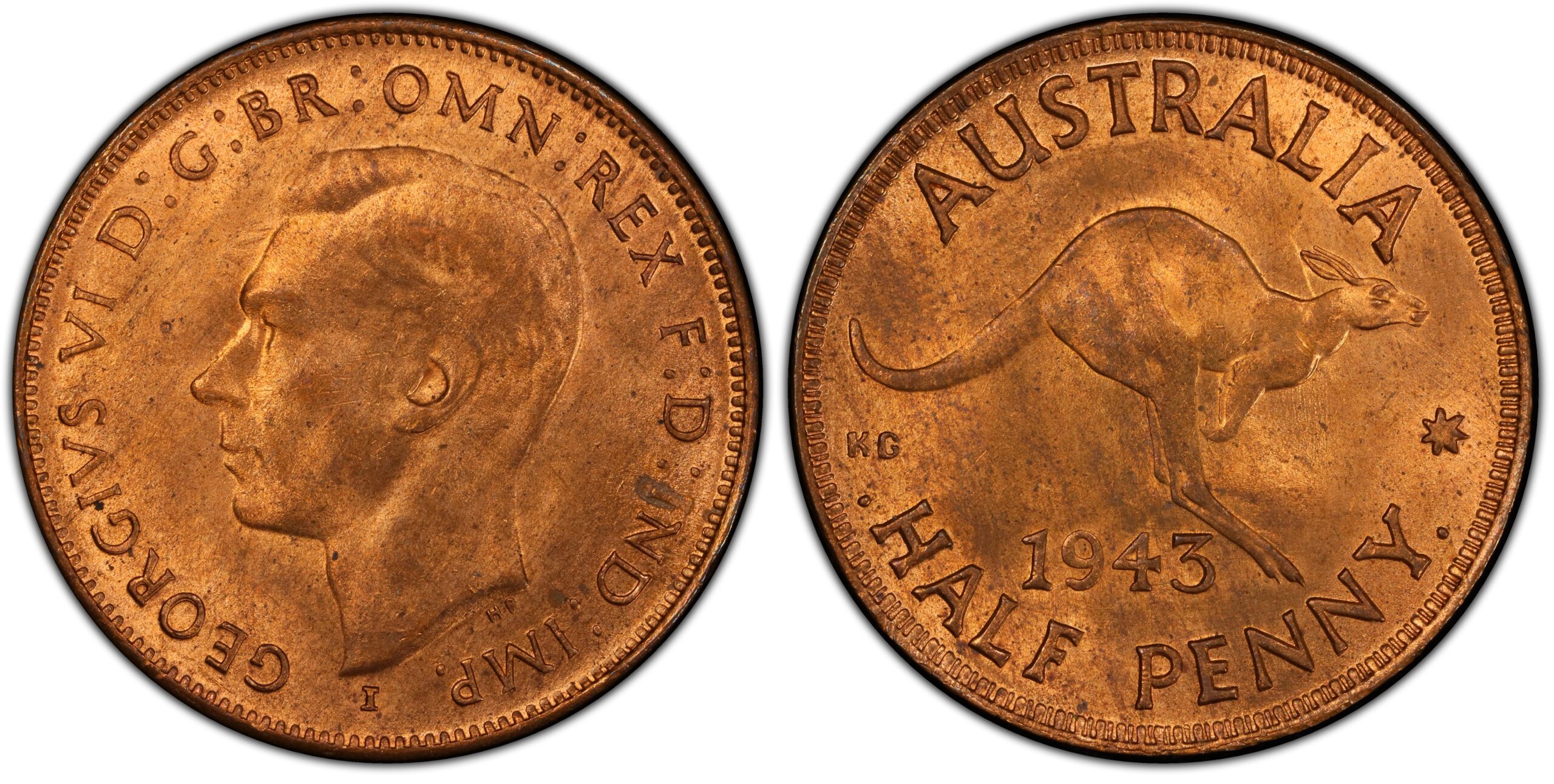 1943I Australian Halfpenny obverse and reverse