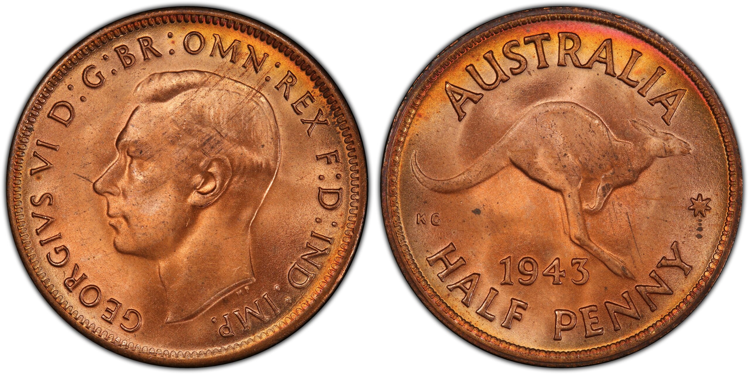 1943M Australian Halfpenny obverse and reverse