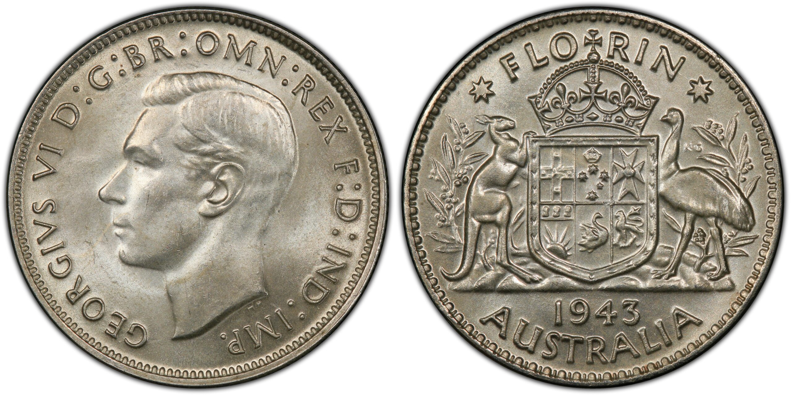1943 M Australian Florin obverse and reverse